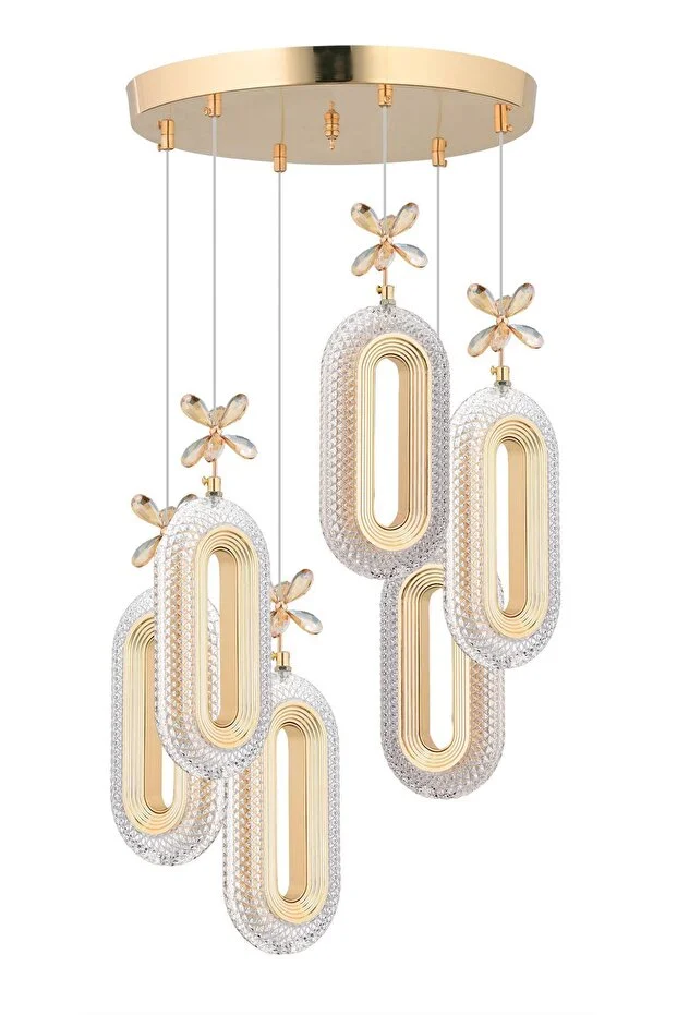 Led Alfa 6'li Gold Kumandalı 3 Renk Ledli Modern Led Avize